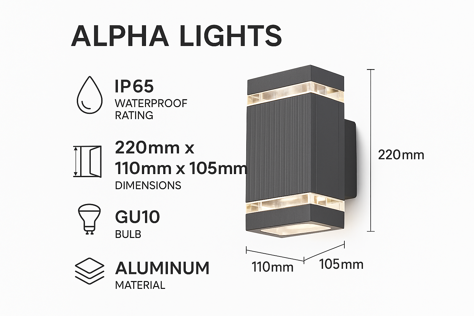 Lumora – Modern up & down outdoor lamp black – IP65 waterproof GU10