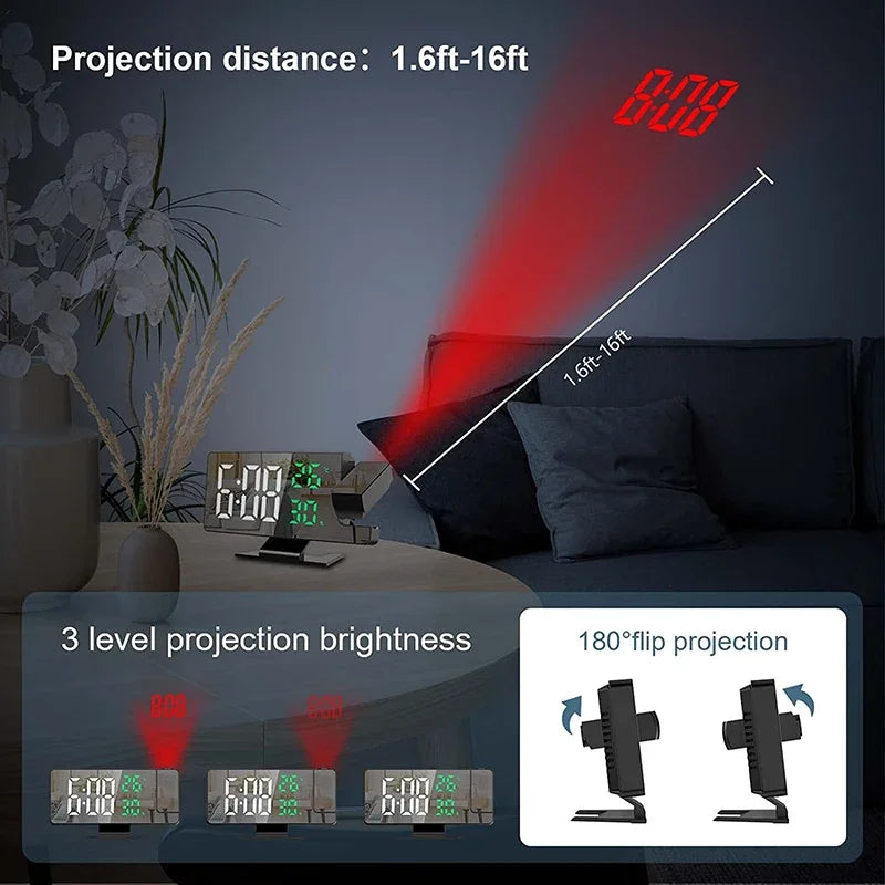 Projex – LED wekker met projectie, temperatuur & snooze – slaapkamerklok