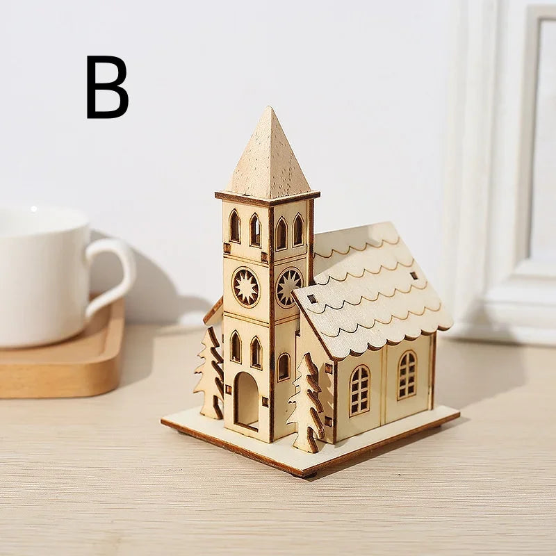 LED houten kerstdorp huisje voor DIY decoratie en verlichting 6