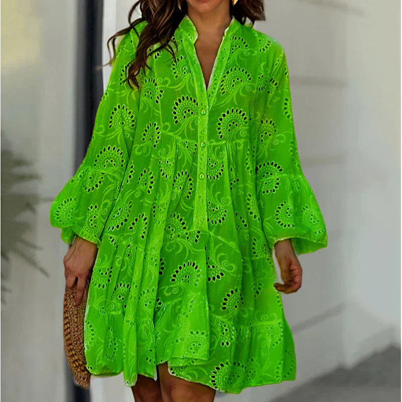 Letnia Sukienka Vintage z Koronką, Mini, Biała, Dekolt V, Luźny Krój 5