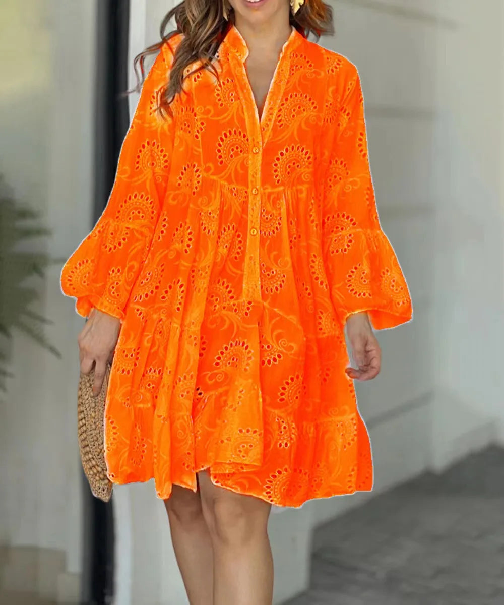 Letnia Sukienka Vintage z Koronką, Mini, Biała, Dekolt V, Luźny Krój 8