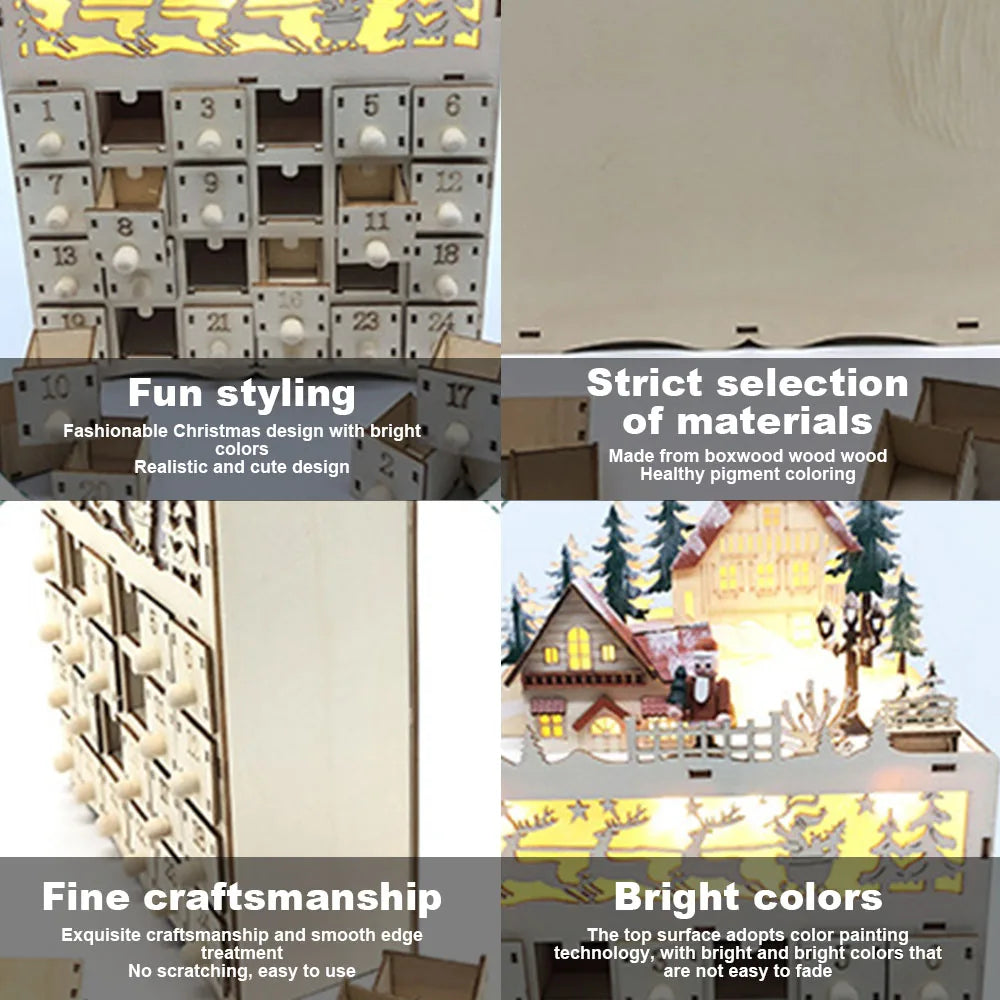 LumiFest – Advent calendar with LED light, Wooden 24-Day Christmas decoration