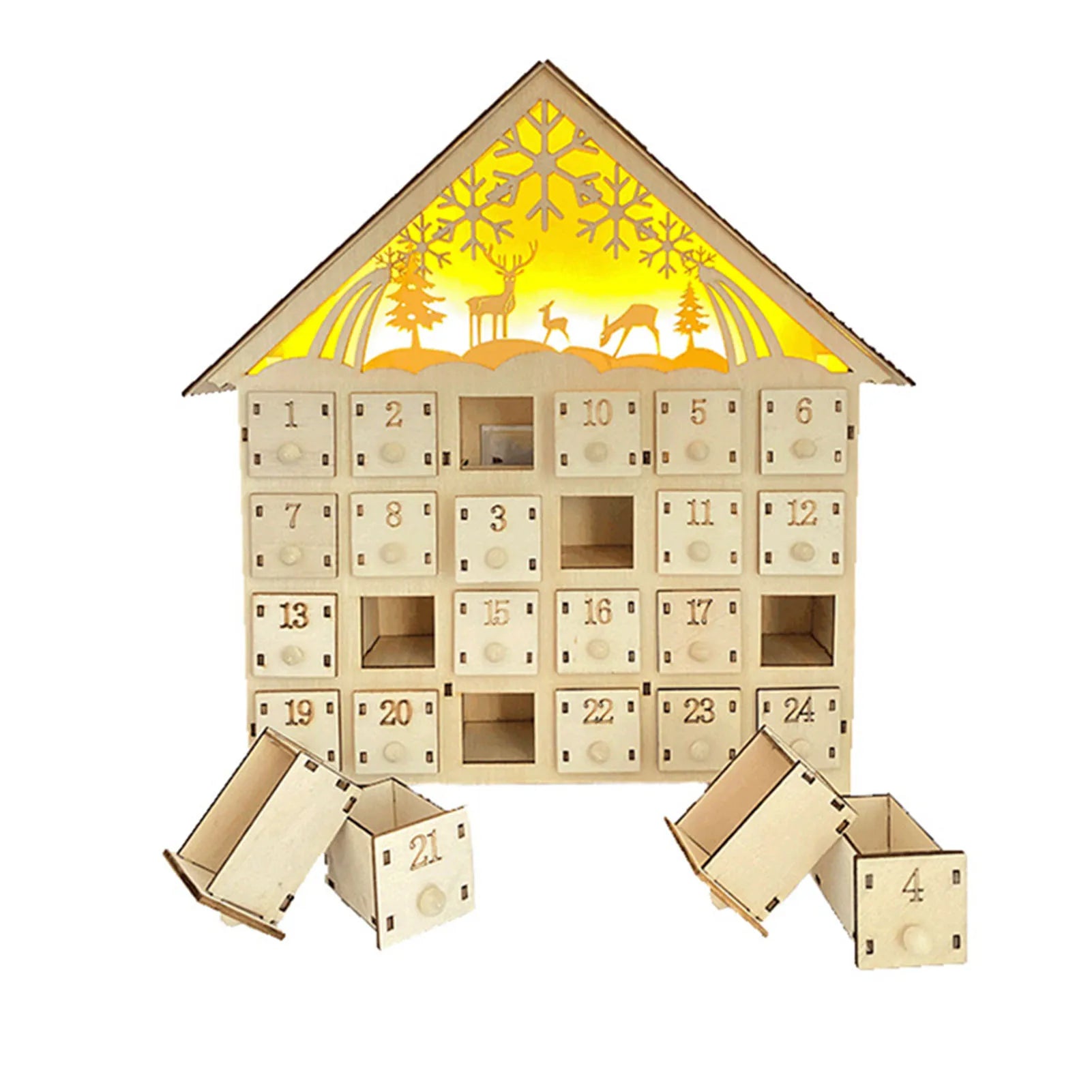 LumiFest – Advent calendar with LED light, Wooden 24-Day Christmas decoration