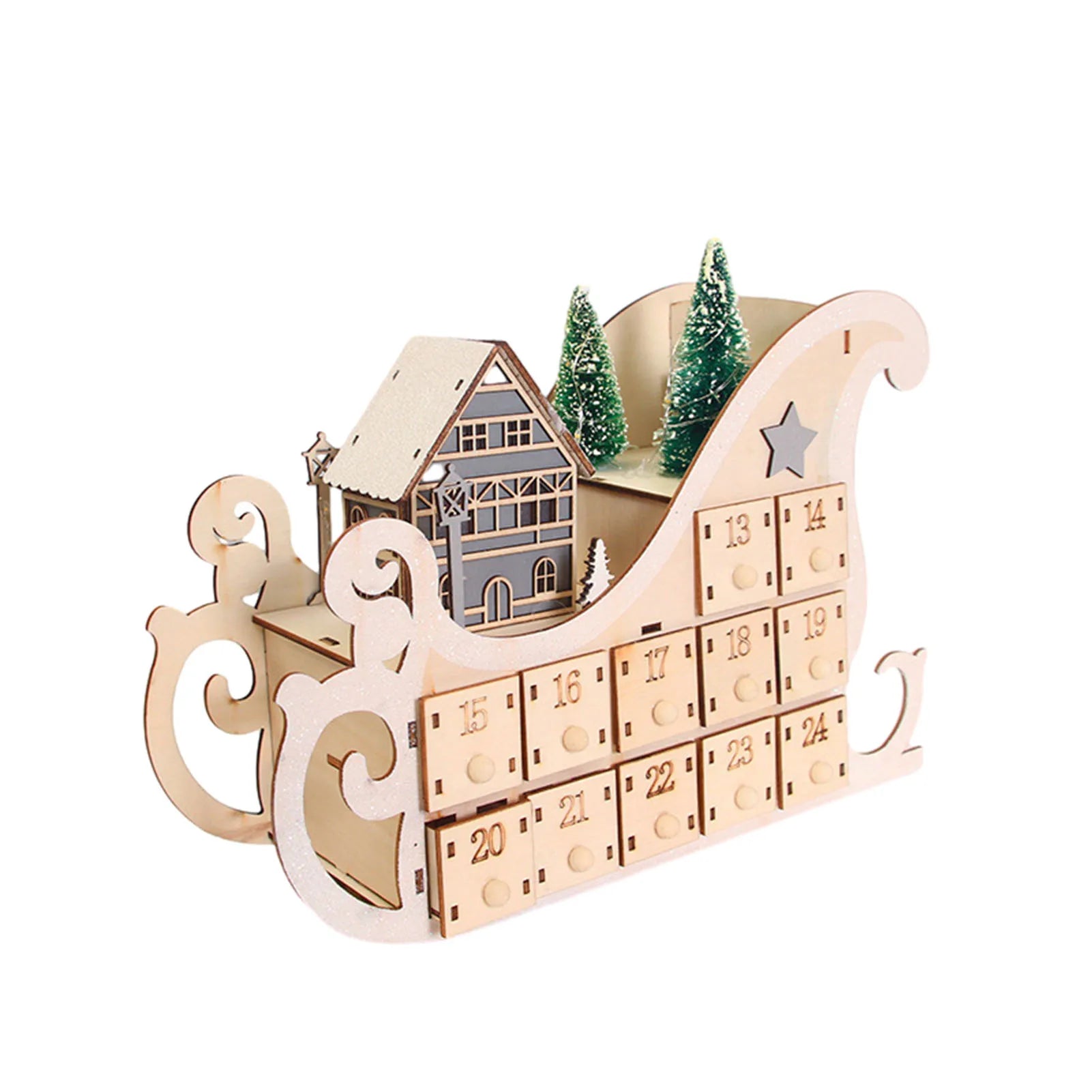 LumiFest – Advent calendar with LED light, Wooden 24-Day Christmas decoration