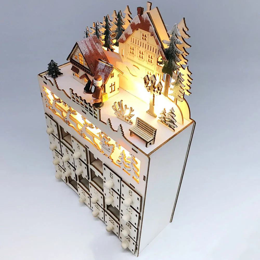 LumiFest – Advent calendar with LED light, Wooden 24-Day Christmas decoration