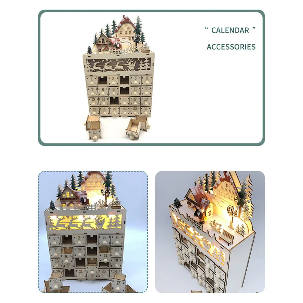 LumiFest – Advent calendar with LED light, Wooden 24-Day Christmas decoration