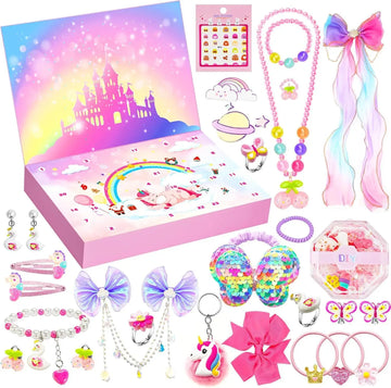 PrettySpark – Calendario de adviento rosa para niñas – 24 joyas y horquillas