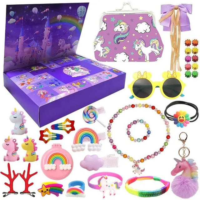 PrettySpark – Calendario de adviento rosa para niñas – 24 joyas y horquillas