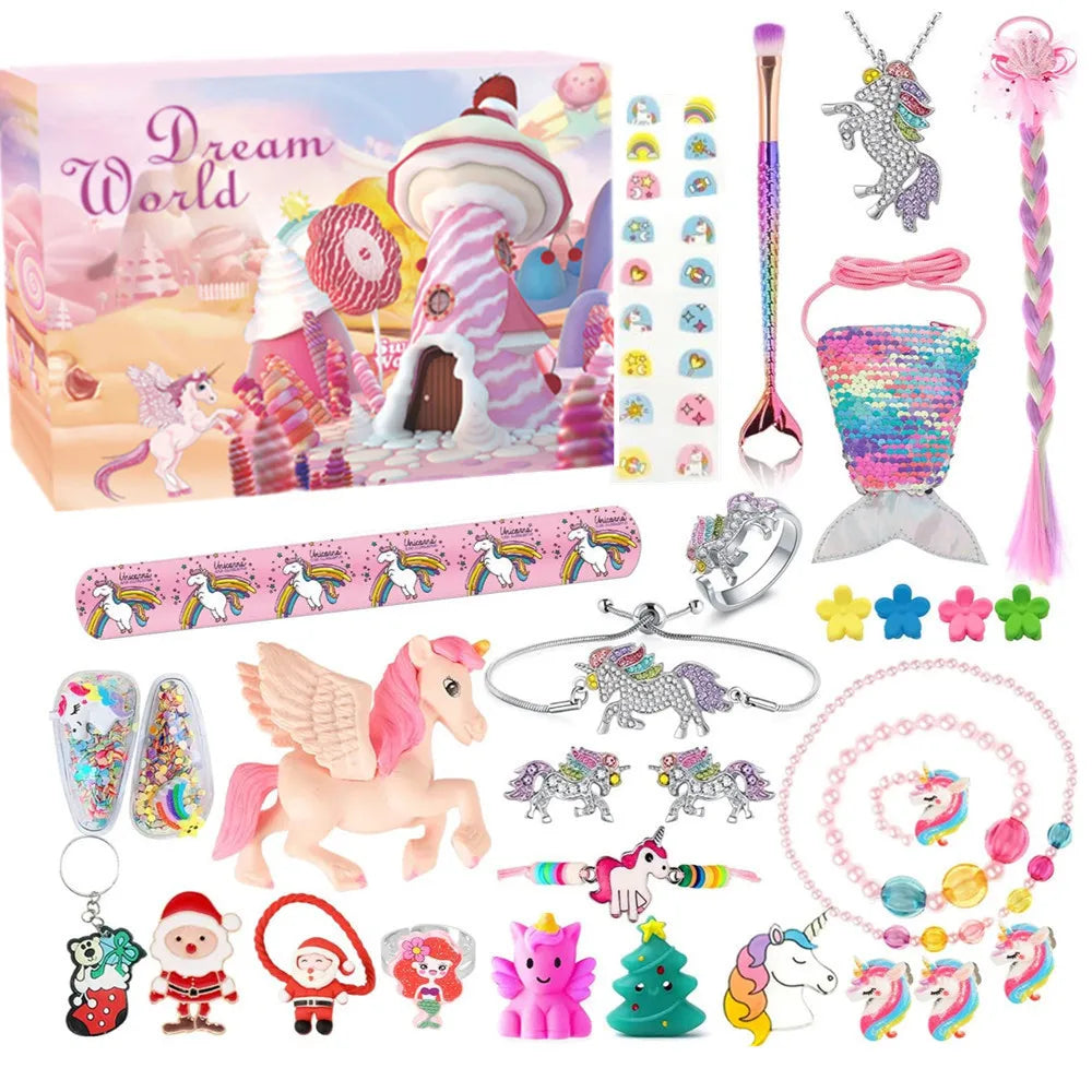 PrettySpark – Calendario de adviento rosa para niñas – 24 joyas y horquillas