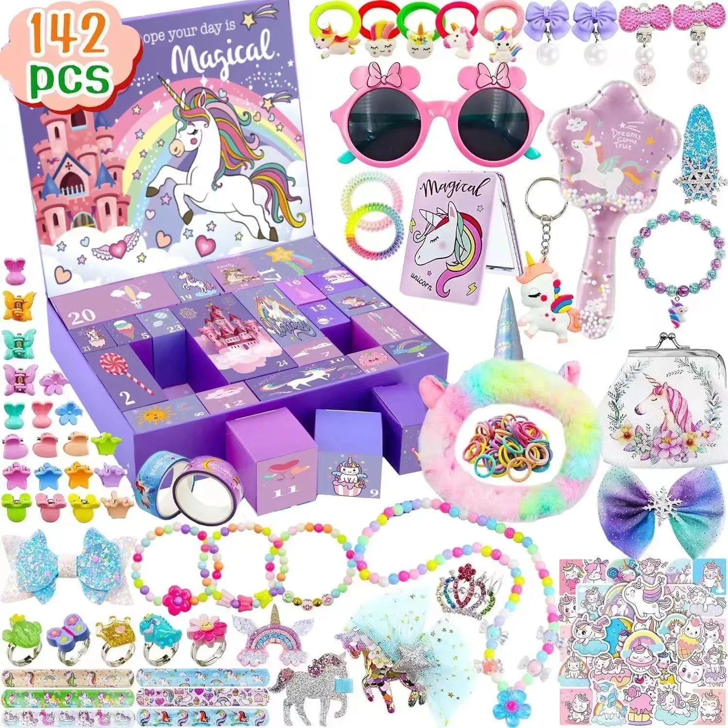 PrettySpark – Calendario de adviento rosa para niñas – 24 joyas y horquillas