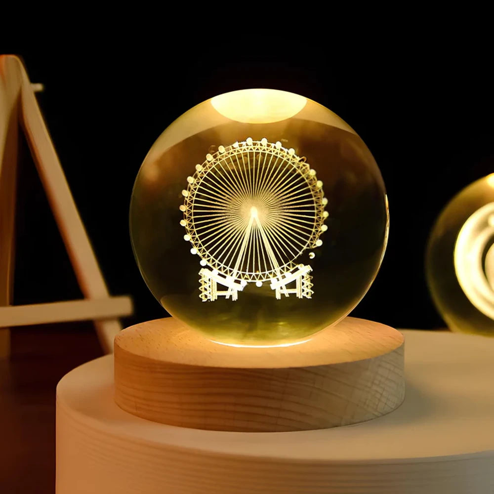 Luminous Crystal Ball – Magische 3D Gegraveerde Sfeerlicht voor Thuisdecoratie
