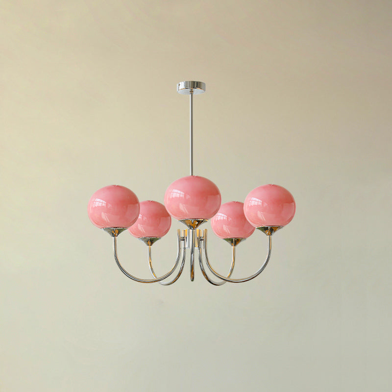 Marshmallow Kroonluchter | Gouden Plafondlamp met Roze Glazen Kappen