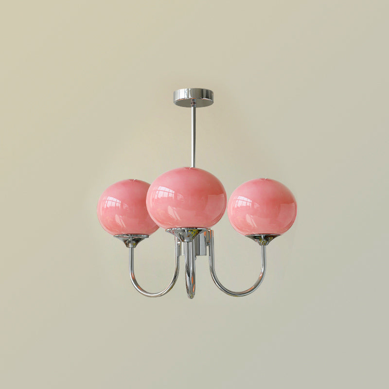 Marshmallow Kroonluchter | Gouden Plafondlamp met Roze Glazen Kappen