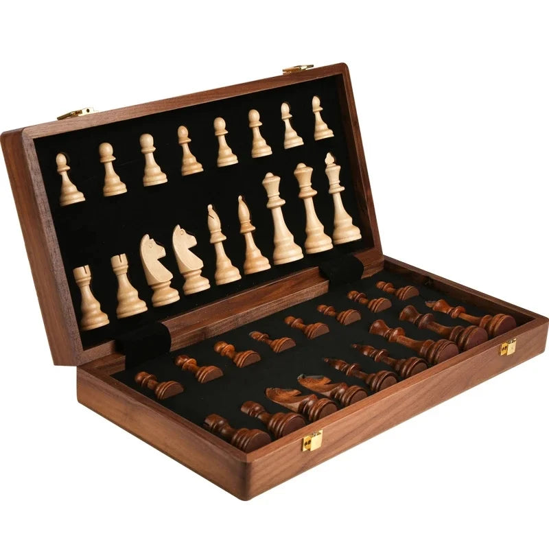 Mindovar Houten Schaakset – Massief Hout met Opvouwbaar Bord & Accessoires voor Strategisch Spel