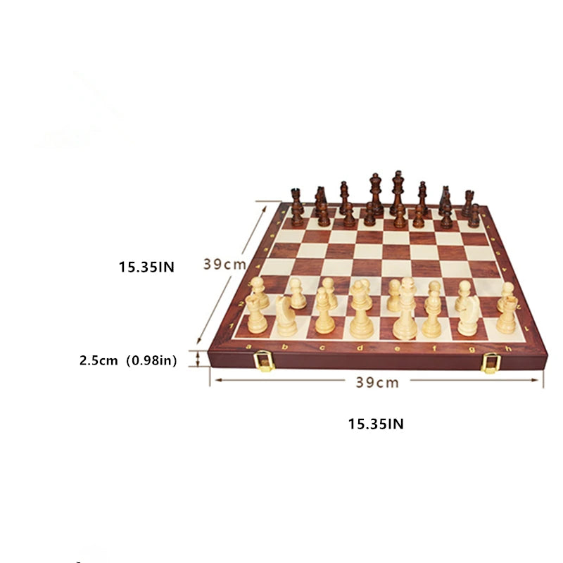 Mindovar Houten Schaakset – Massief Hout met Opvouwbaar Bord & Accessoires voor Strategisch Spel