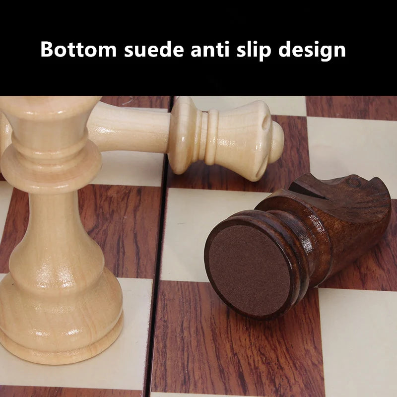 Mindovar Houten Schaakset – Massief Hout met Opvouwbaar Bord & Accessoires voor Strategisch Spel