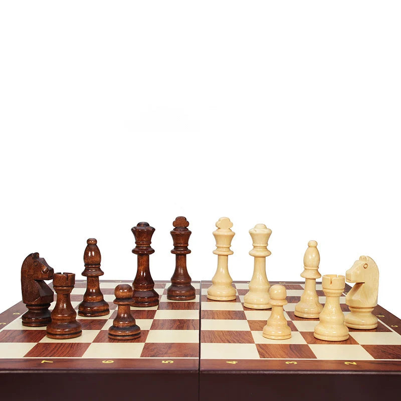 Mindovar Houten Schaakset – Massief Hout met Opvouwbaar Bord & Accessoires voor Strategisch Spel