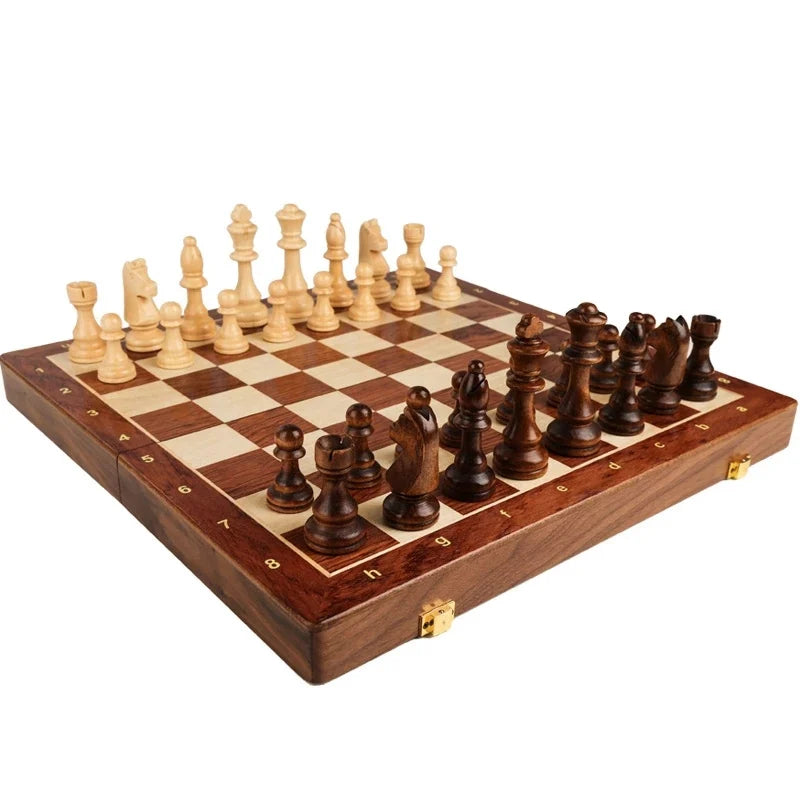 Mindovar Houten Schaakset – Massief Hout met Opvouwbaar Bord & Accessoires voor Strategisch Spel