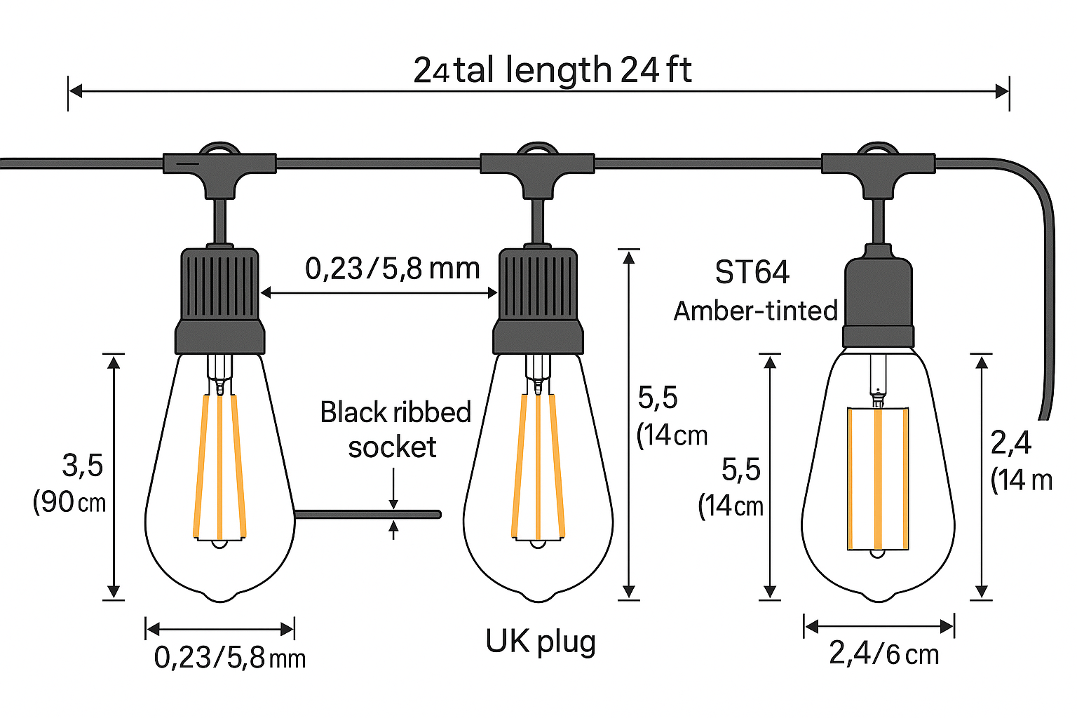 Lumora – Outdoor party lighting 25 LED lamps – 24FT IP65 heavy duty