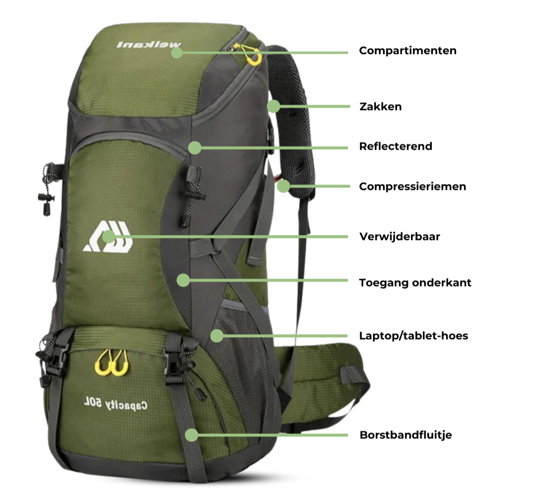 50L Outdoor Rugzak – Lichtgewicht, Waterbestendig & Comfortabel