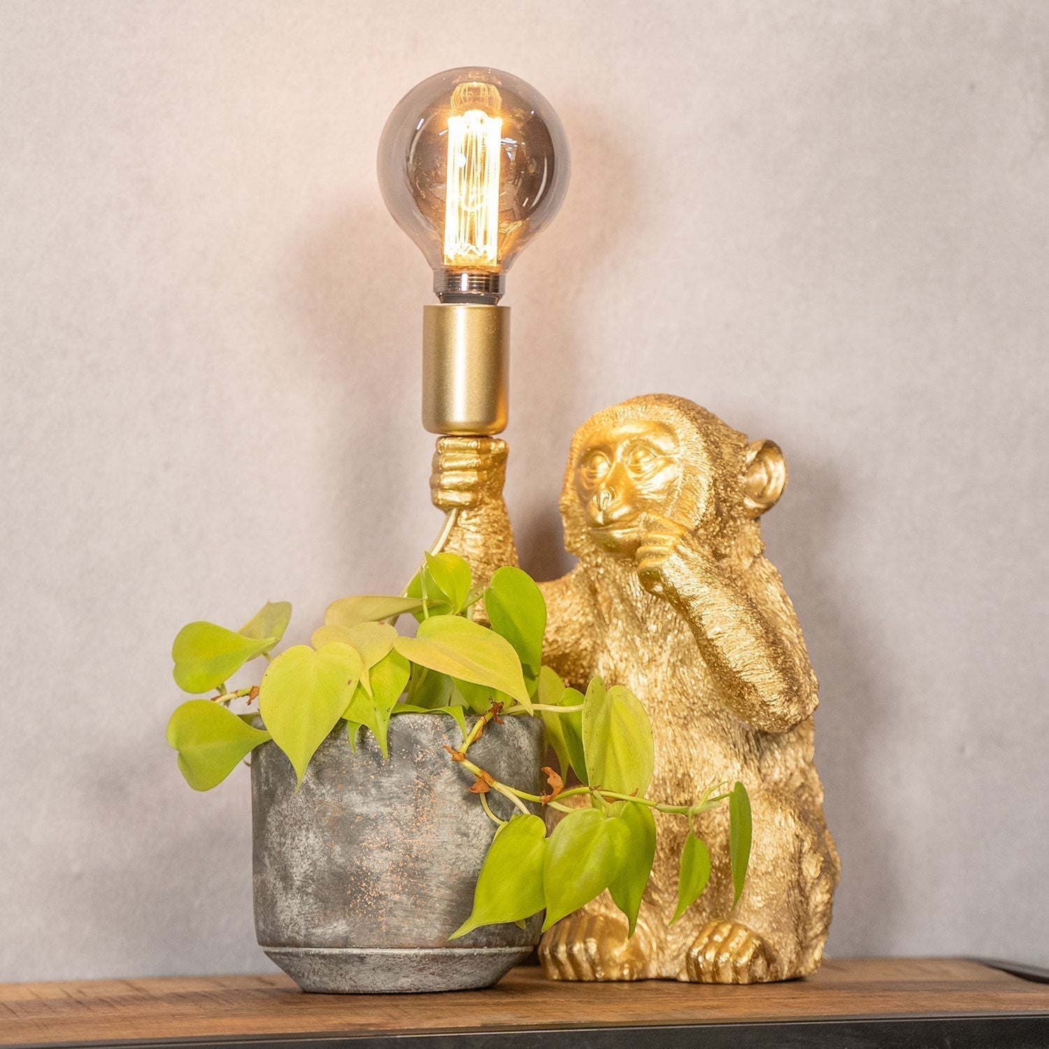 Lámpara de mesa ChimpShine - Mono dorado - Lujo y único - Ideal para ambiente y estilo en casa