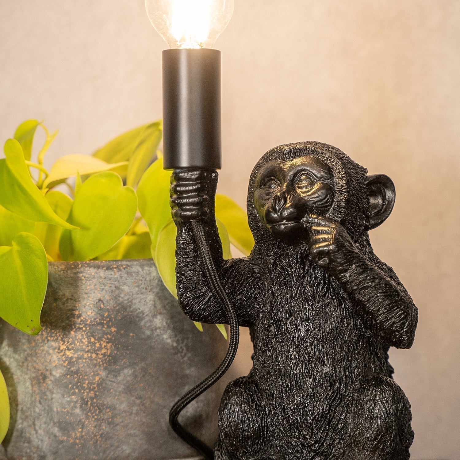 Lámpara de mesa ChimpShine - Mono negro - Lujo y único - Ideal para ambiente y estilo en casa
