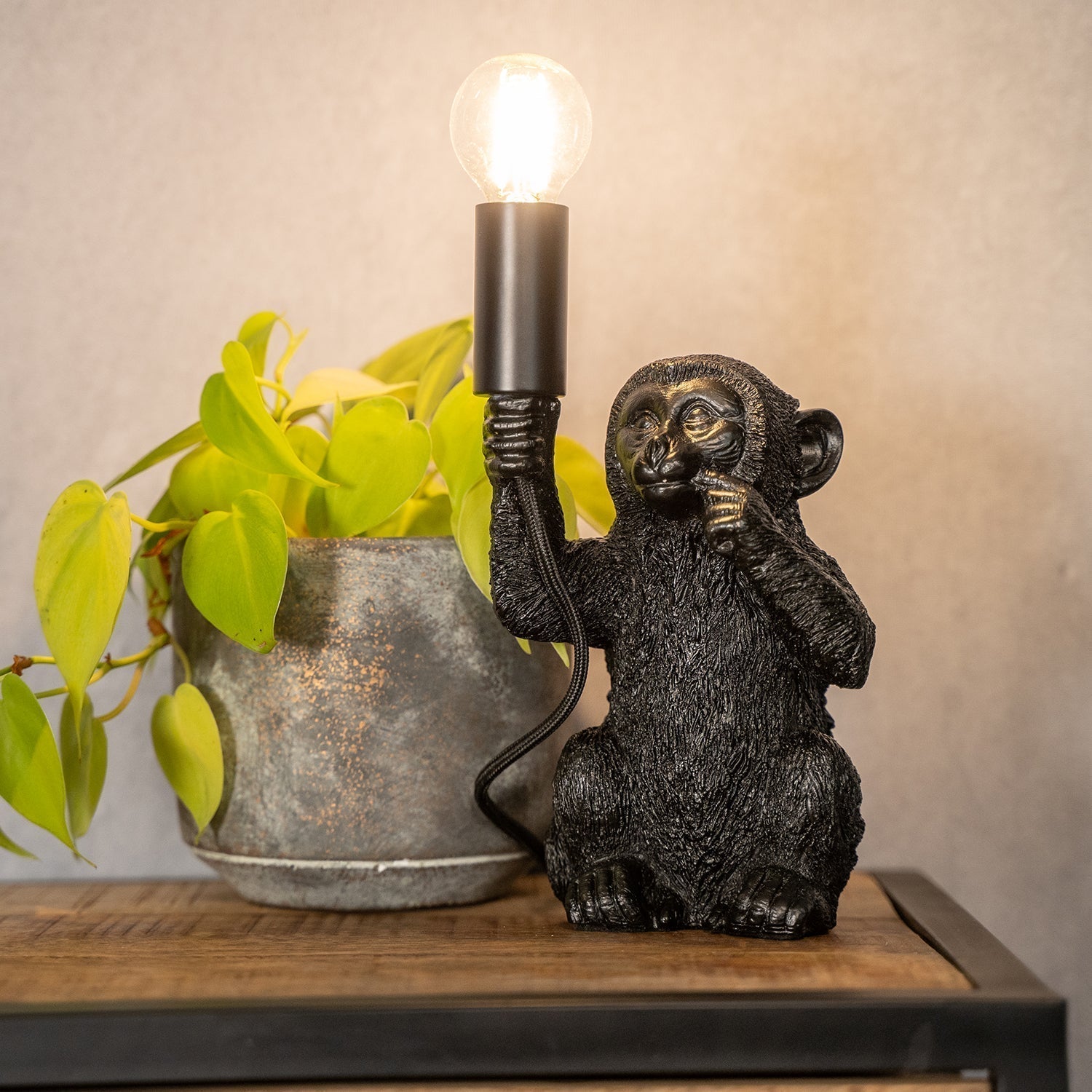 Lámpara de mesa ChimpShine - Mono negro - Lujo y único - Ideal para ambiente y estilo en casa