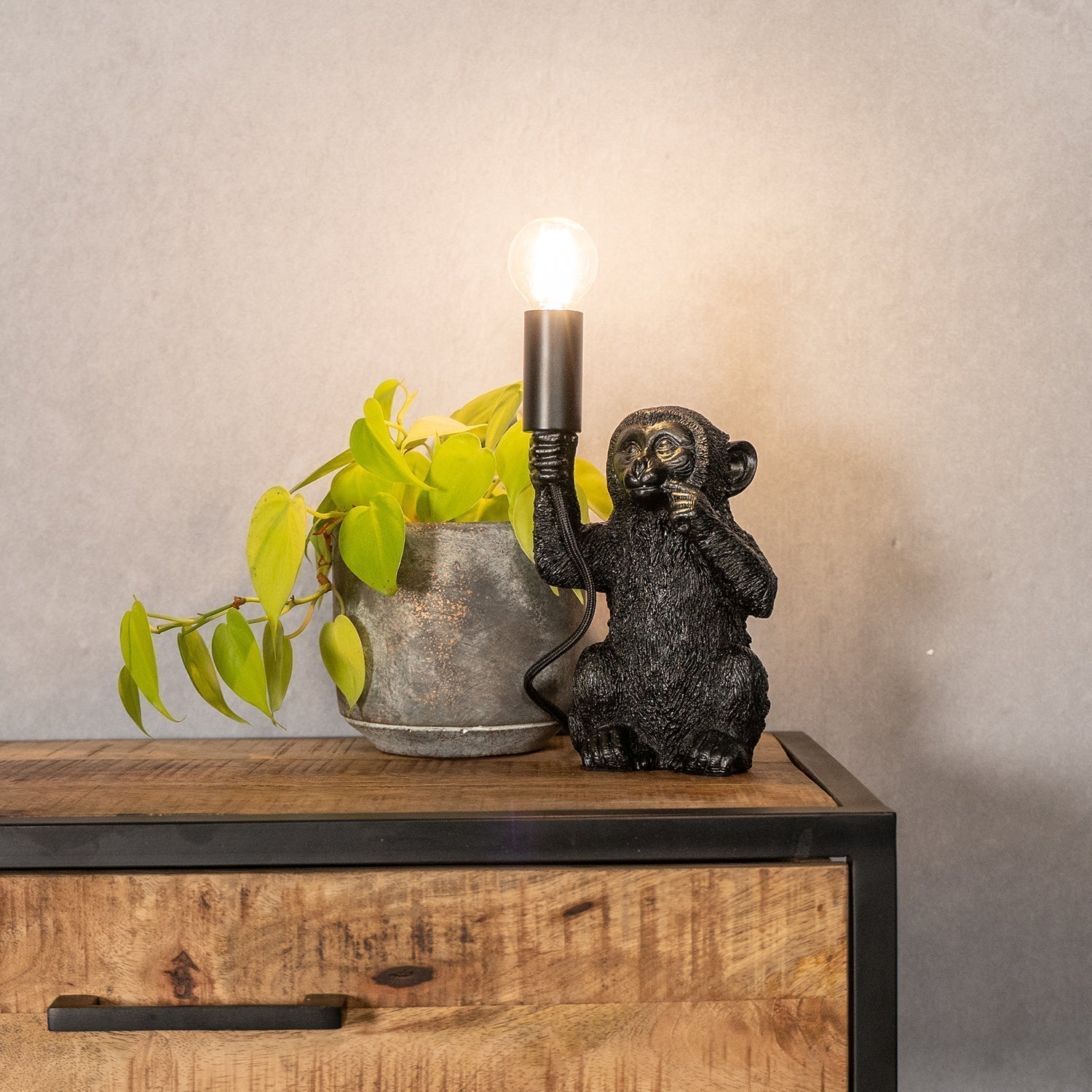 Lámpara de mesa ChimpShine - Mono negro - Lujo y único - Ideal para ambiente y estilo en casa