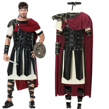 Knightoria – Middeleeuws Ridder Kostuum Mannen met Cloak – Zwart & Goud Cosplay Outfit