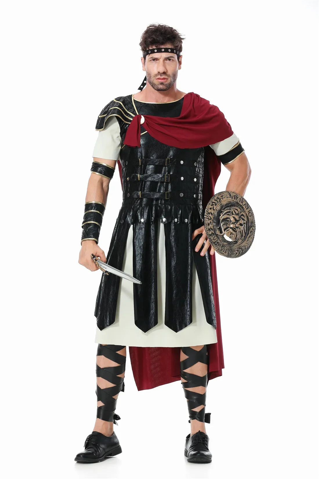 Knightoria – Middeleeuws Ridder Kostuum Mannen met Cloak – Zwart & Goud Cosplay Outfit