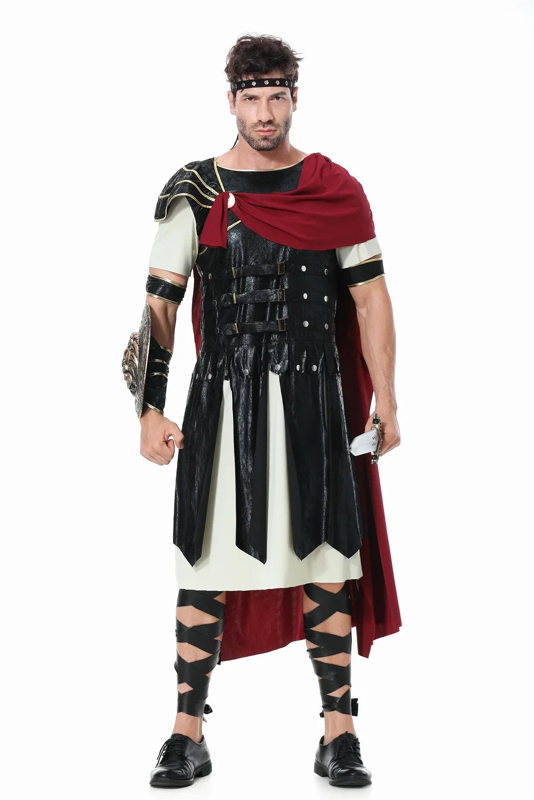 Knightoria – Middeleeuws Ridder Kostuum Mannen met Cloak – Zwart & Goud Cosplay Outfit