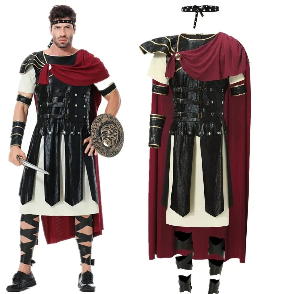 Knightoria – Middeleeuws Ridder Kostuum Mannen met Cloak – Zwart & Goud Cosplay Outfit