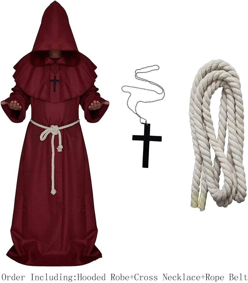 DarkHollow – Middeleeuwse Monnikenkap met Capuchon – Unisex Halloween Kostuum