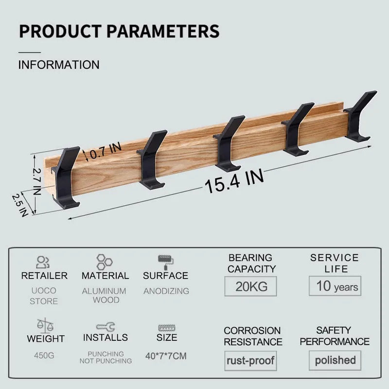 Wandkapstok Nordic – Zwart – Verplaatsbare Haken – 40 cm
