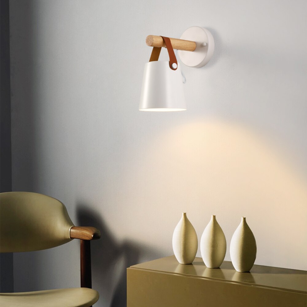 Luminara - Scandinavian wall lamp with wood & leather accent