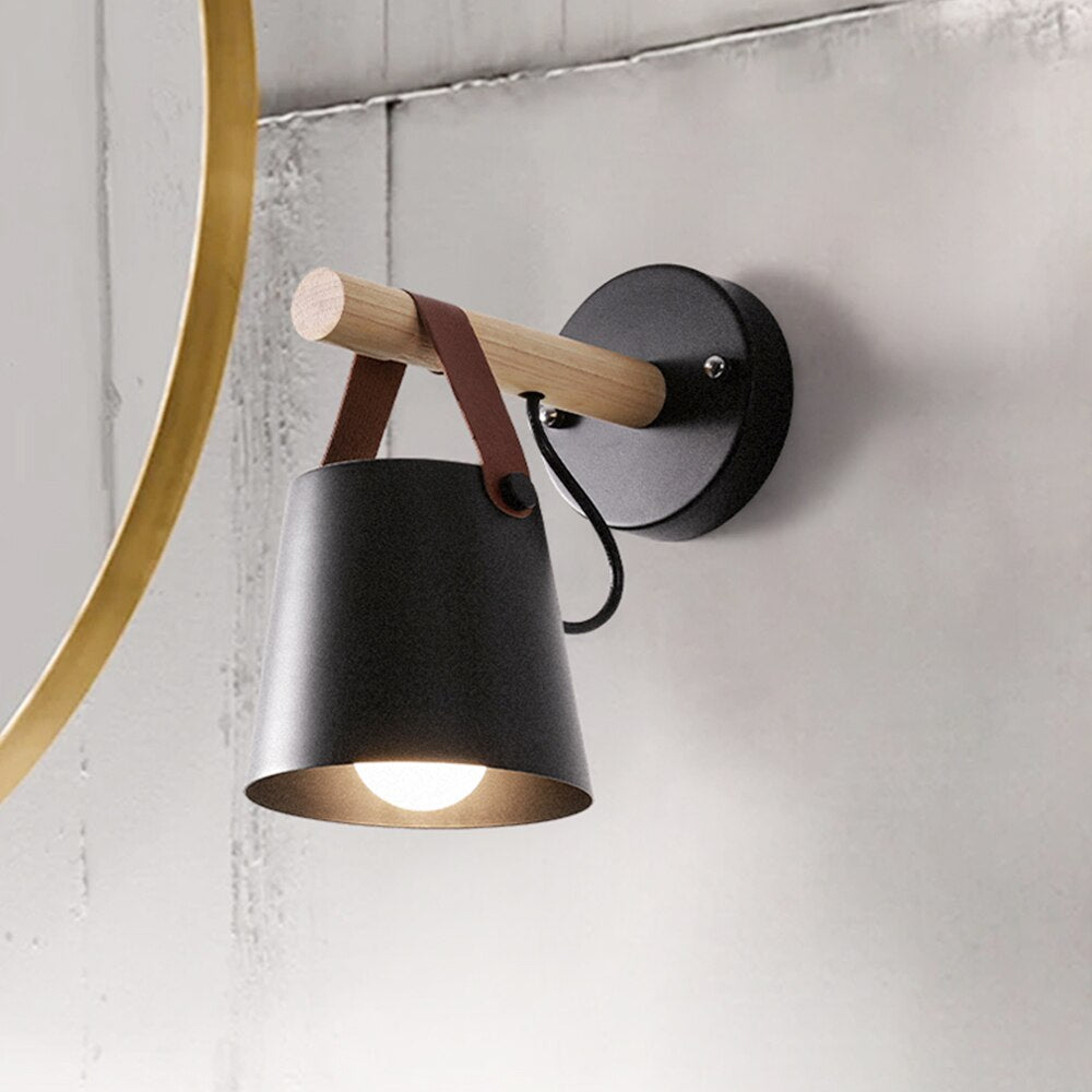 Luminara - Scandinavian wall lamp with wood & leather accent