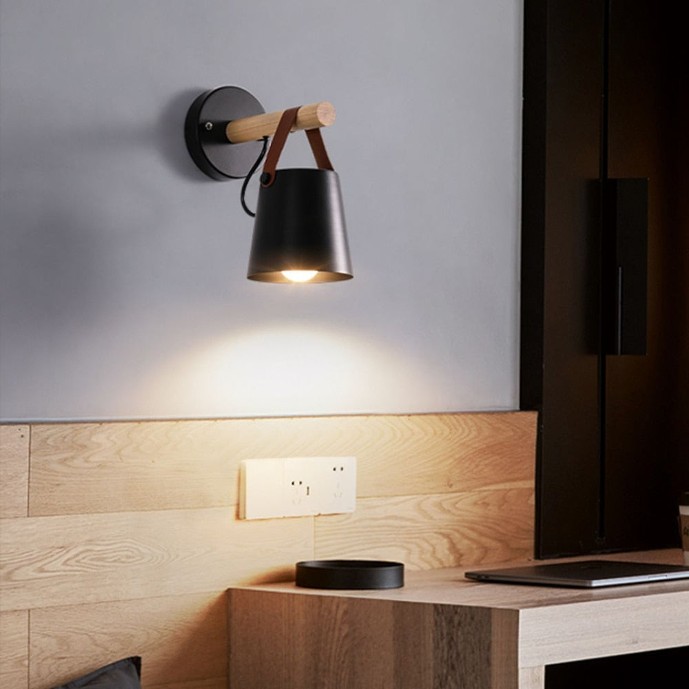 Luminara - Scandinavian wall lamp with wood & leather accent