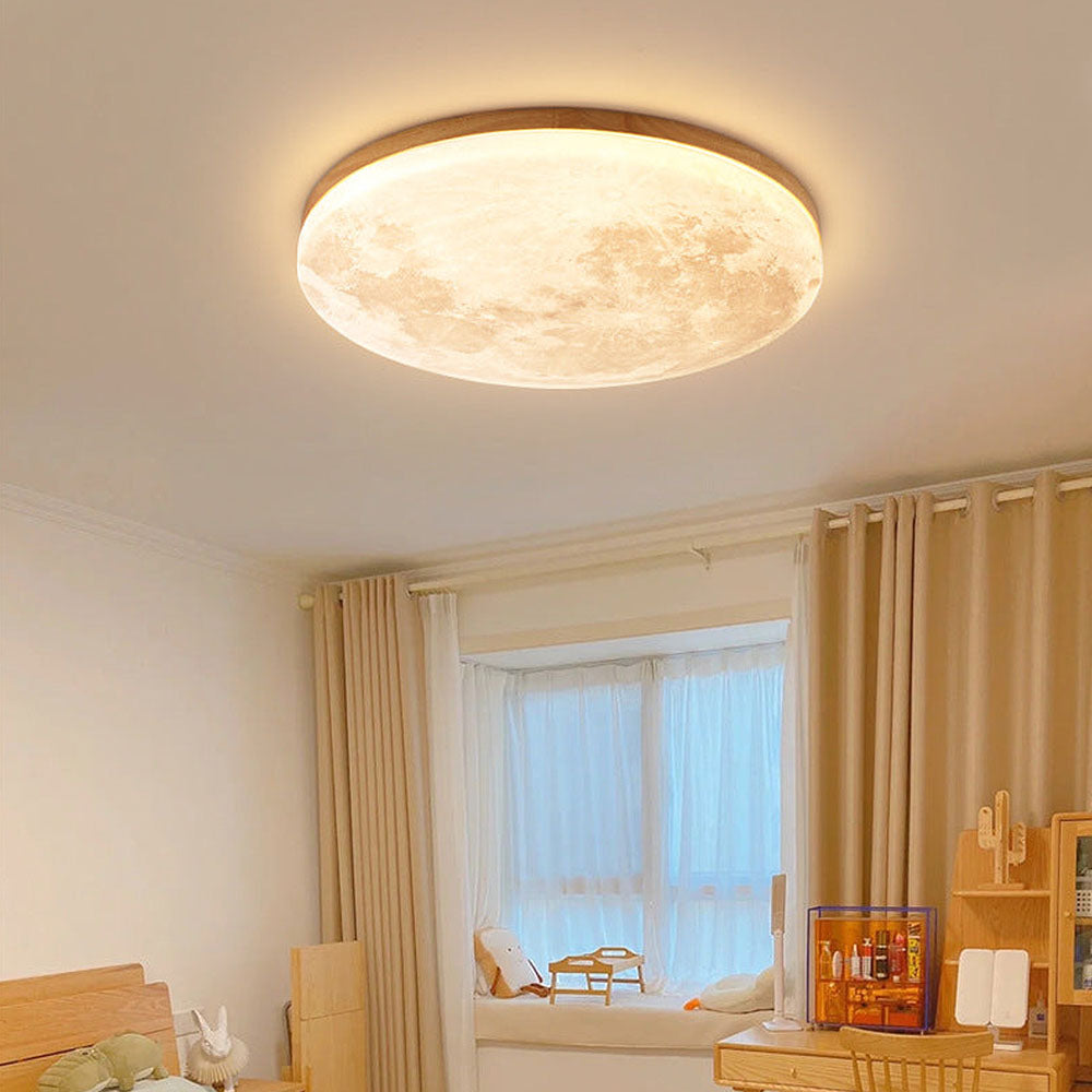 Lunaro – Minimalistische ronde plafondlamp – Hout & acryl LED design