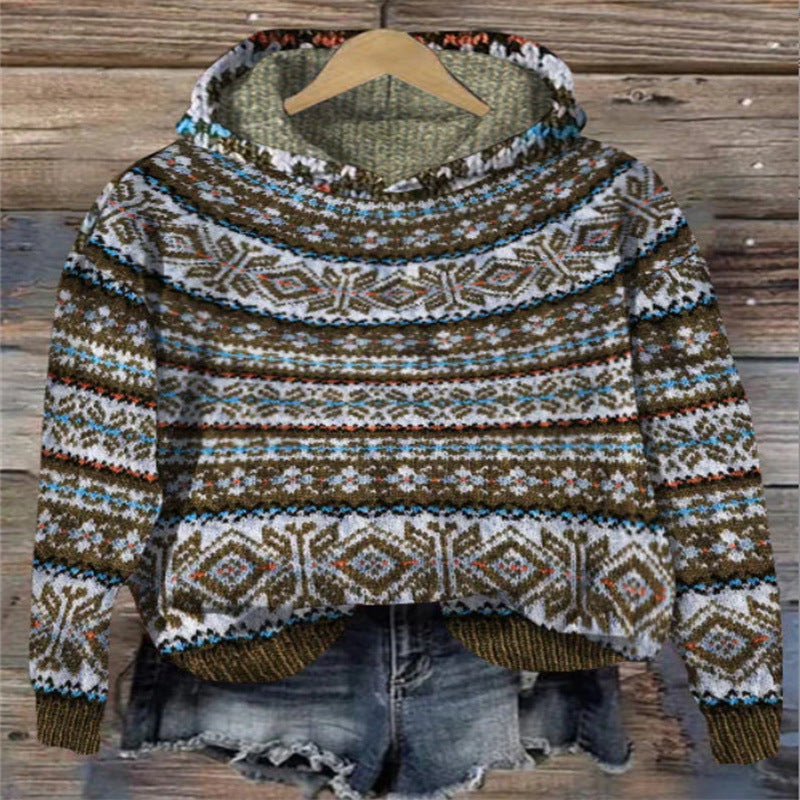 Norvesta – Dames Gebreide Hoodie met Noors Patroon en Capuchon
