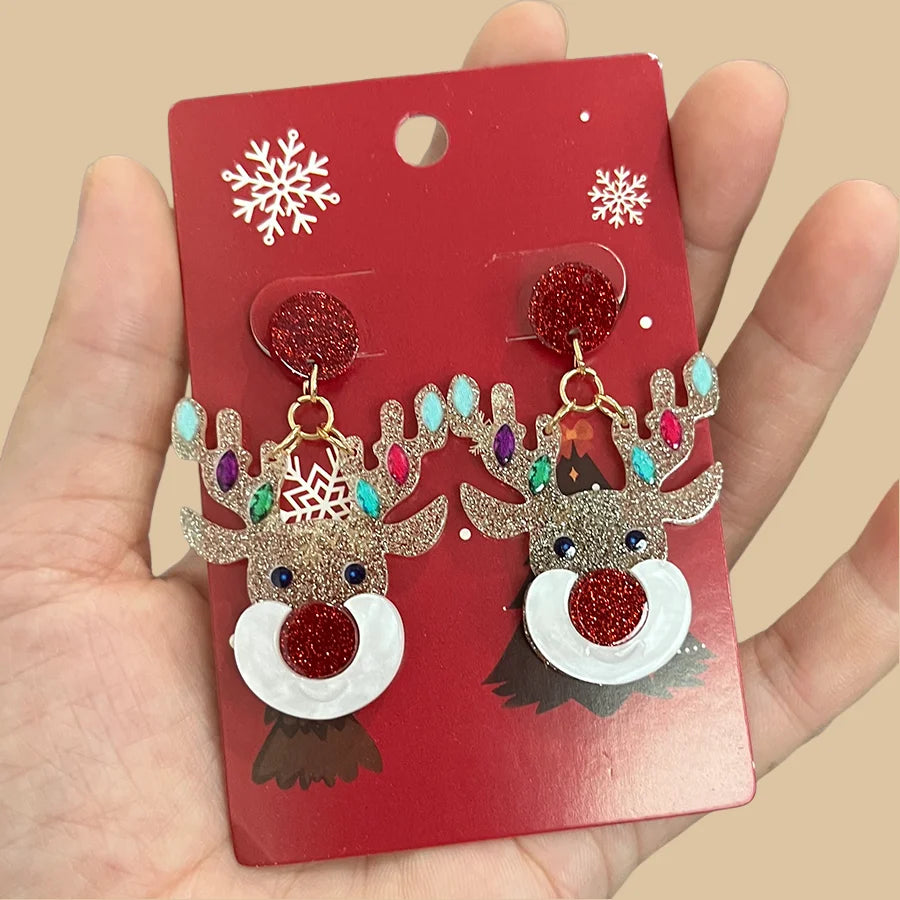 Frostelle – Christmas Earrings with Deer & Christmas Tree Design