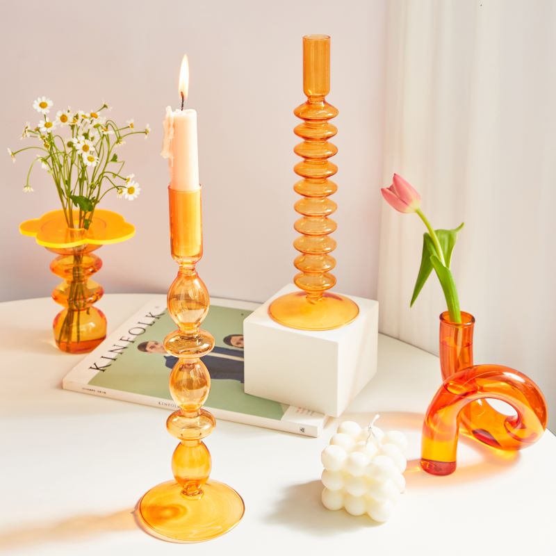 Vitrora – Kerzenhalter mundgeblasen Glas Orange Vintage Design