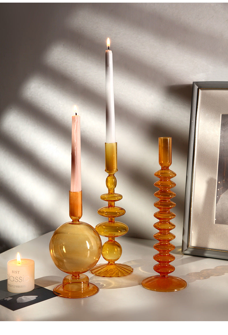 Vitrora – Kerzenhalter mundgeblasen Glas Orange Vintage Design