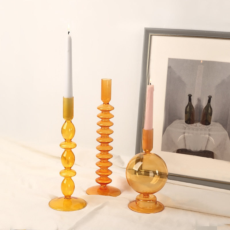 Vitrora – Kerzenhalter mundgeblasen Glas Orange Vintage Design