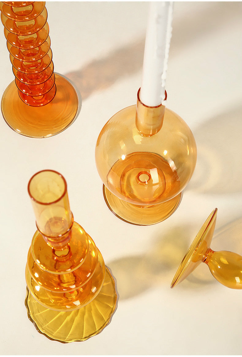Vitrora – Kerzenhalter mundgeblasen Glas Orange Vintage Design
