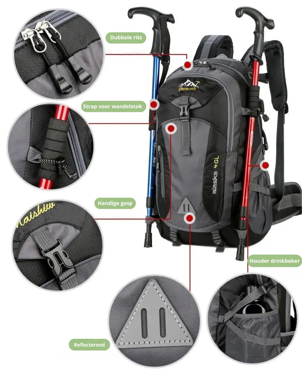 Outdoor Rugzak 40L – Waterdicht, Comfortabel & Slim Ontworpen