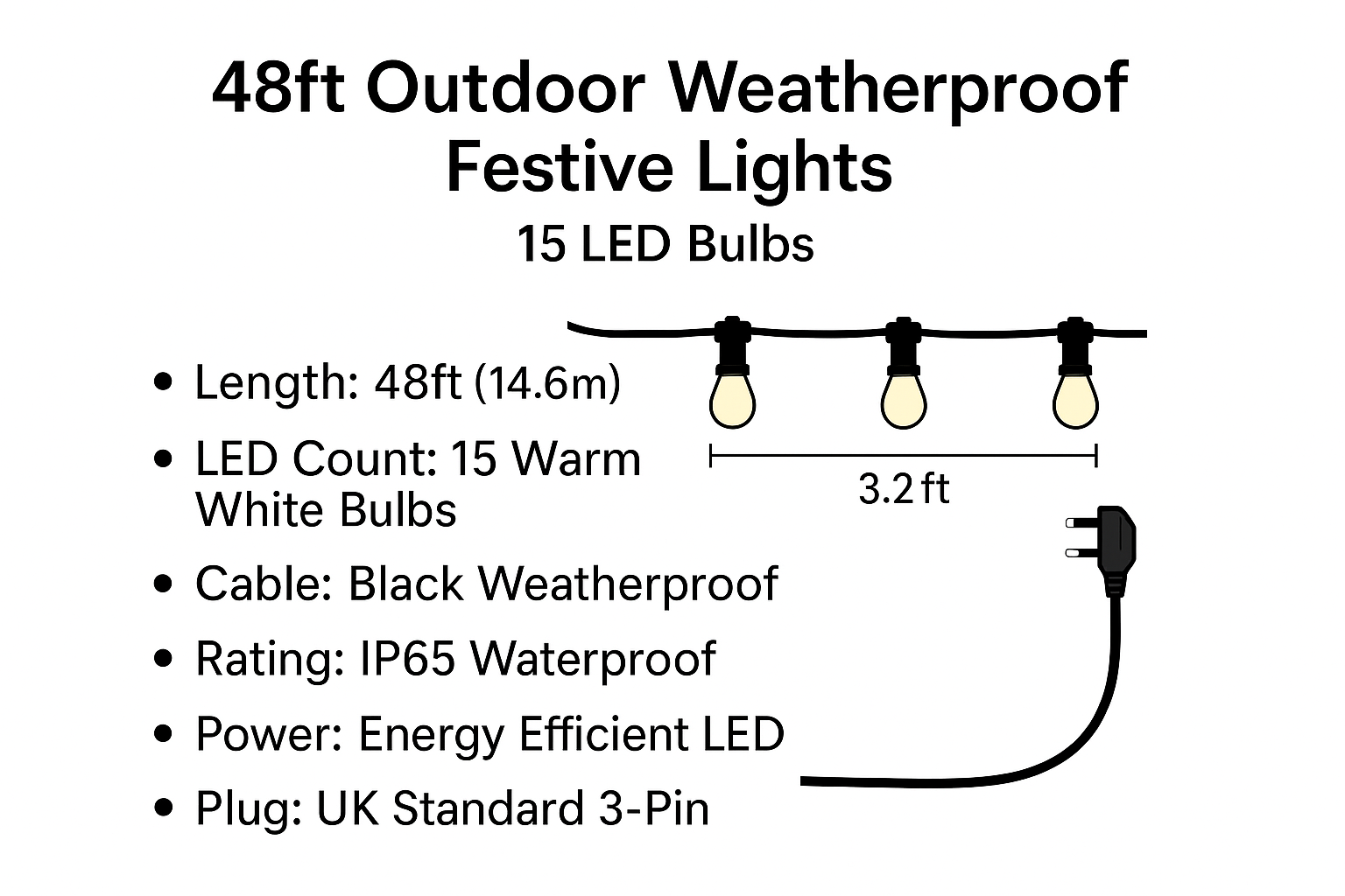 Lumora – Party lighting outdoor 15 LED lamps – 48FT IP65 waterproof