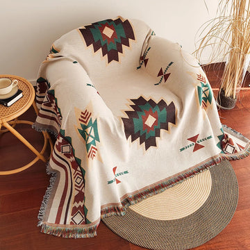 Zaroya – Oversized Boho Aztec Deken met Franjes – Katoenmix voor Sofa & Bed
