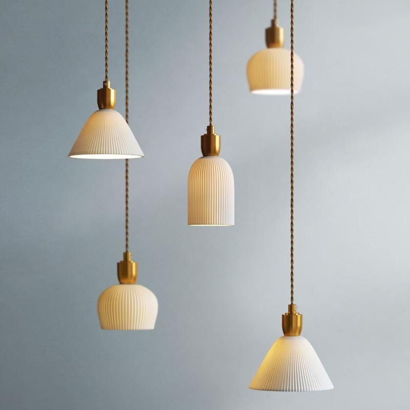 Plissaro – Ceramic Pendant Lamp with Brass, 3 shapes, pleated design