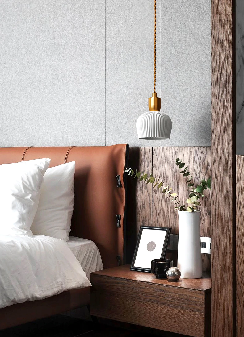 Plissaro – Ceramic Pendant Lamp with Brass, 3 shapes, pleated design