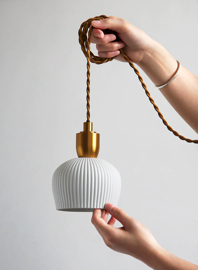 Plissaro – Ceramic Pendant Lamp with Brass, 3 shapes, pleated design